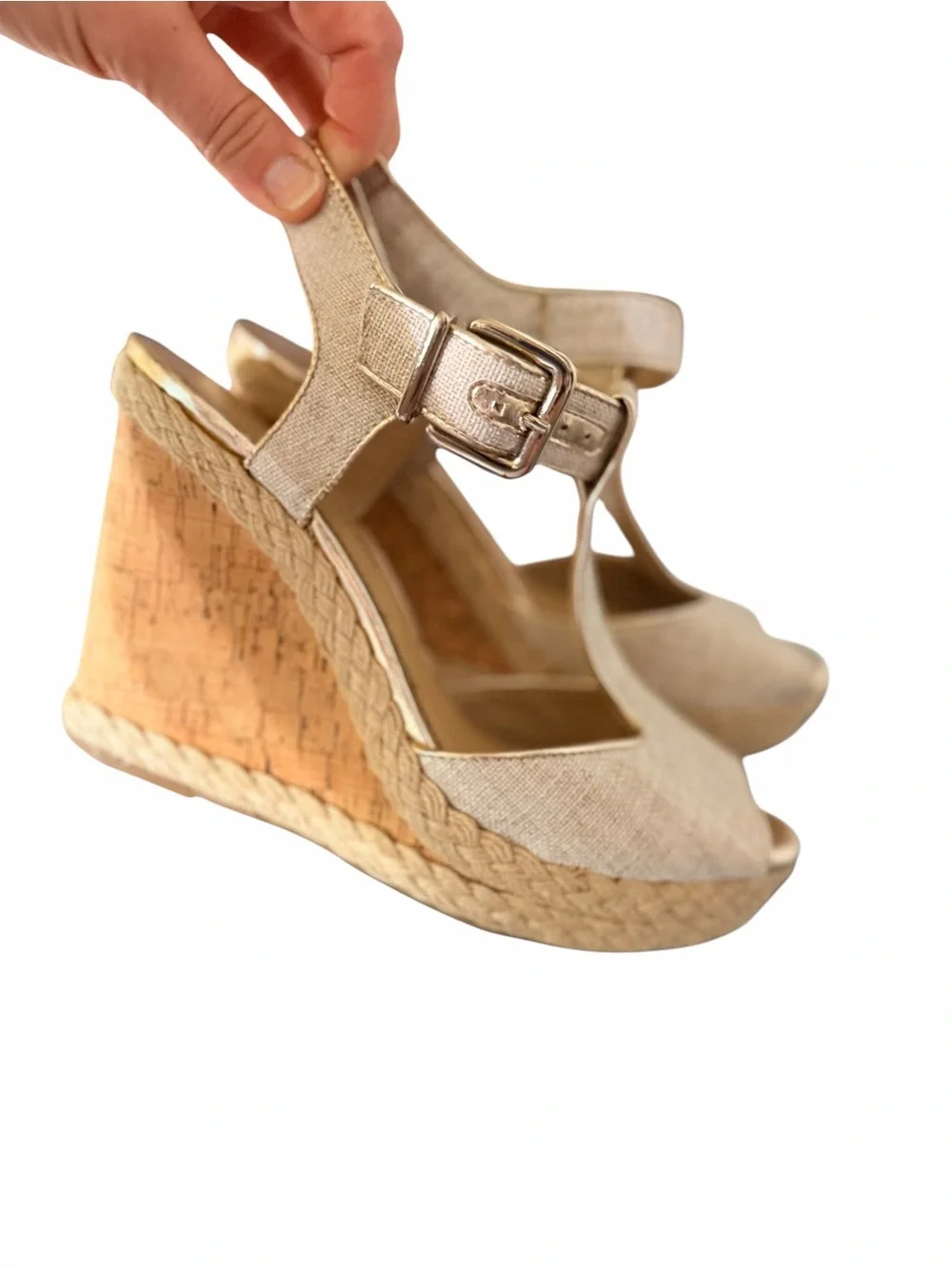 Antonio Melani Gold Metallic Cork Espadrille Wedge Sandals Women’s 9.5M